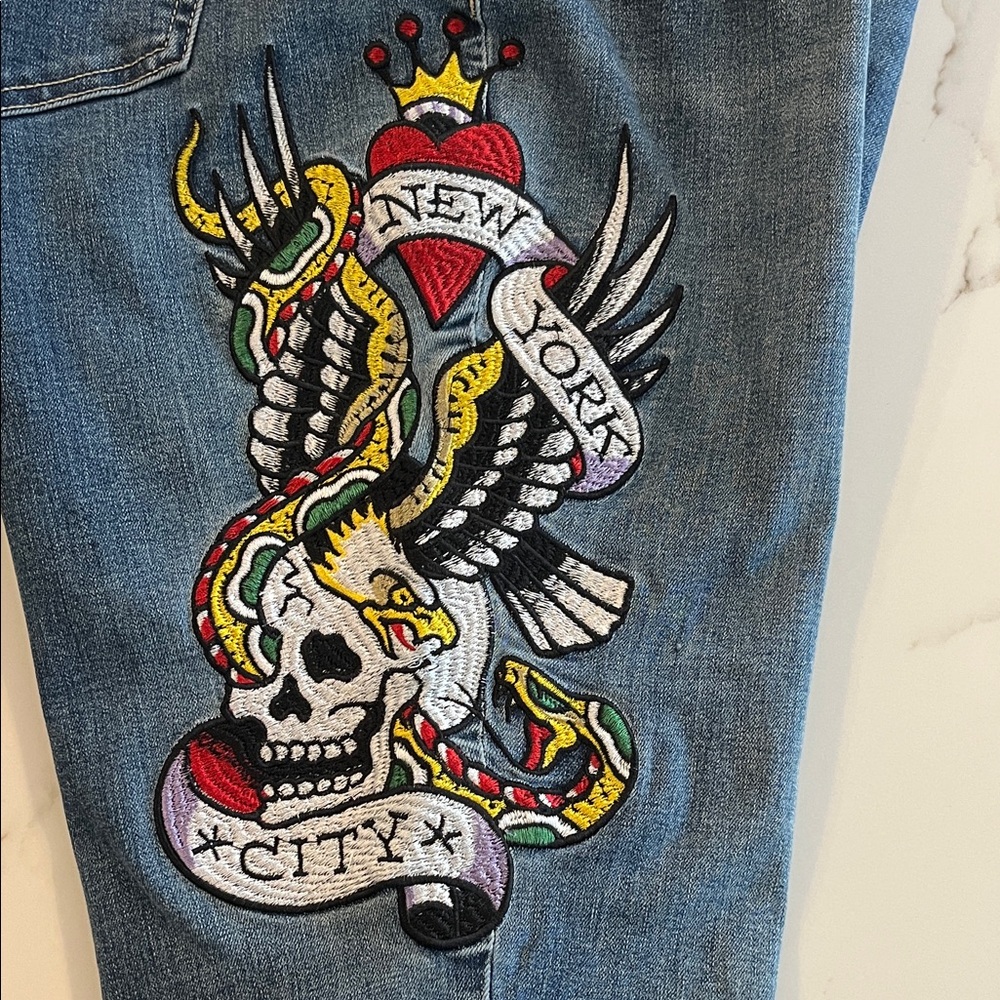 Ed Hardy NYC EAGLE SLIM FLARE Embroidery JEANS size 34 Y2k - Picture 6 of 12